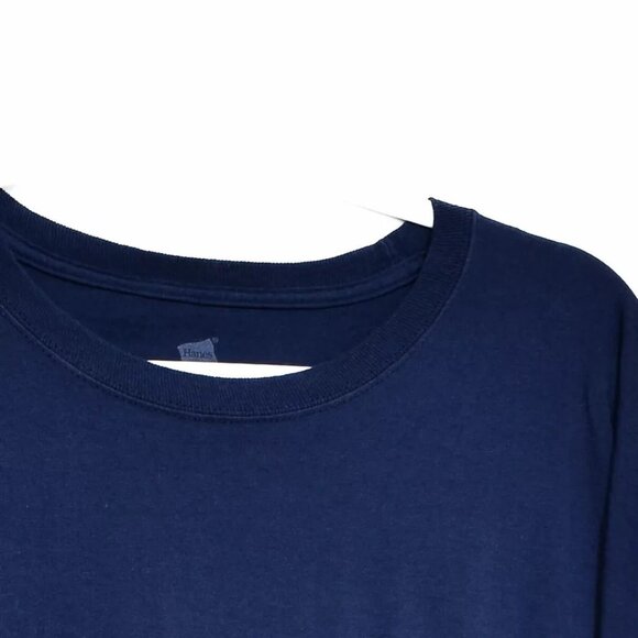Hanes Mens Navy T Shirt Spellout Graphic Round Neck Pullover Short Sleeve 3XL - Picture 5 of 7